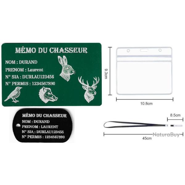 Promo !M�mo Chasseur vert + Port� cl� TAG militaire en alu grav� au laser (Recto) + Porte badge tour