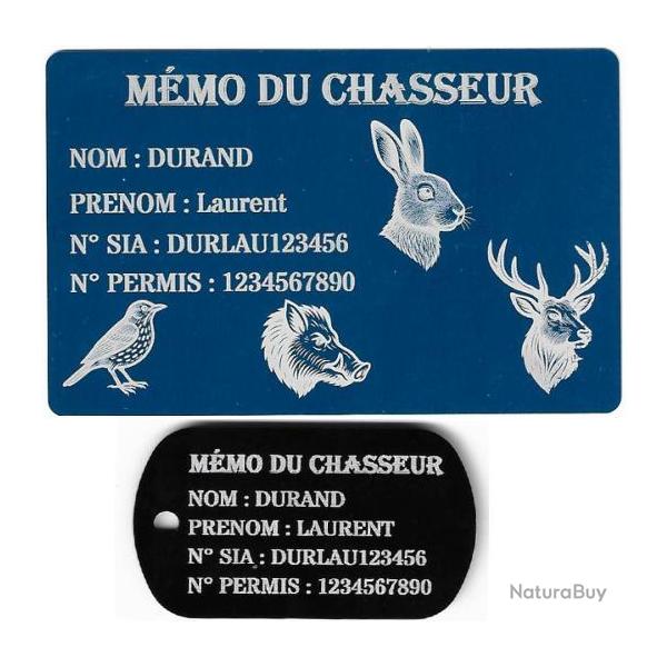 Promo ! M�mo Chasseur bleu + Port� cl� TAG militaire en aluminium grav� au laser (Recto)