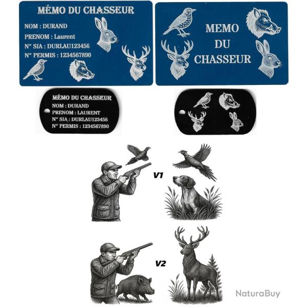 Promo ! M�mo Chasseur bleu + Port� cl� TAG militaire en aluminium grav� au laser (Recto / Verso)