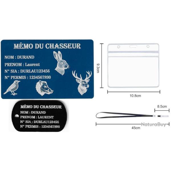 Promo !M�mo Chasseur bleu + Port� cl� TAG militaire en alu grav� au laser (Recto) + Porte badge tour