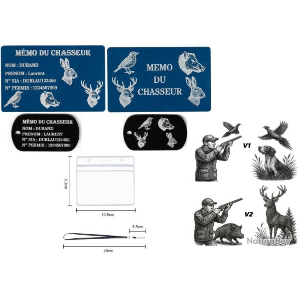 Promo !M�mo Chasseur bleu + Port� cl� TAG militaire en alu grav� au laser (R / V) + Porte badge tour