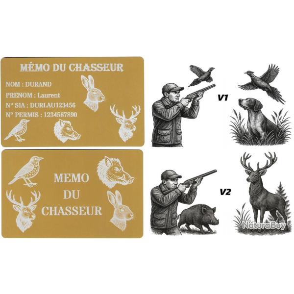 Promo ! M�mo Chasseur dor� en aluminium grav� au laser (Recto / Verso)