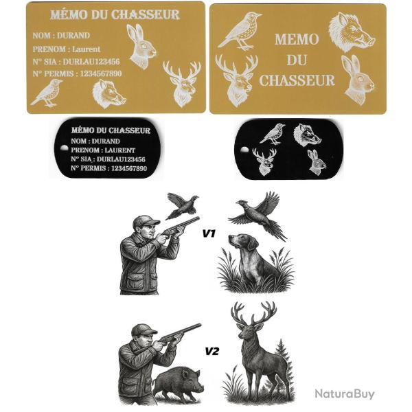 Promo ! M�mo Chasseur dor� + Port� cl� TAG militaire en aluminium grav� au laser (Recto / Verso)