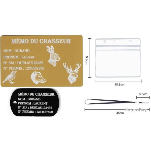 Promo !M�mo Chasseur dor� + Port� cl� TAG militaire en alu grav� au laser (Recto) + Porte badge tour