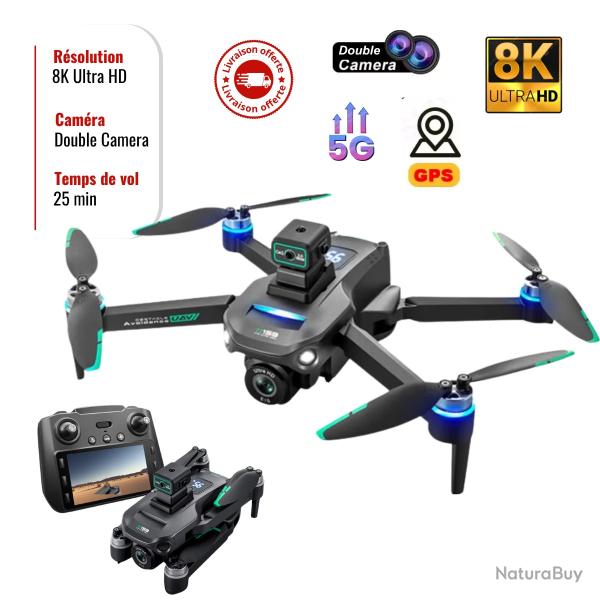Drone S159 GPS 5G WiFi FPV - Double Cam�ra HD 8K, �vitement d'Obstacles 360�, Quadcopt�re Pliable NO