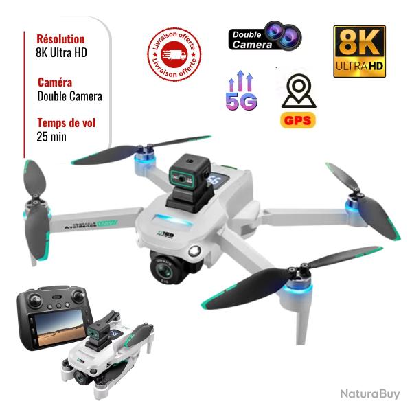 Drone S159 GPS 5G WiFi FPV - Double Cam�ra HD 8K, �vitement d'Obstacles 360�, Quadcopt�re Pliable GR