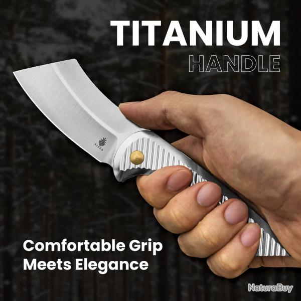 Couteau Pliant Kizer Dawn Silver Sheepsfoot Lame Acier CPM S35VN Manche Titane Frame Lock KI3673A2 -