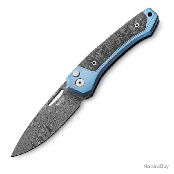 TW.DBL Couteau pliant Lionsteel "TWAIN" Titanium/Fibre de carbone Damas