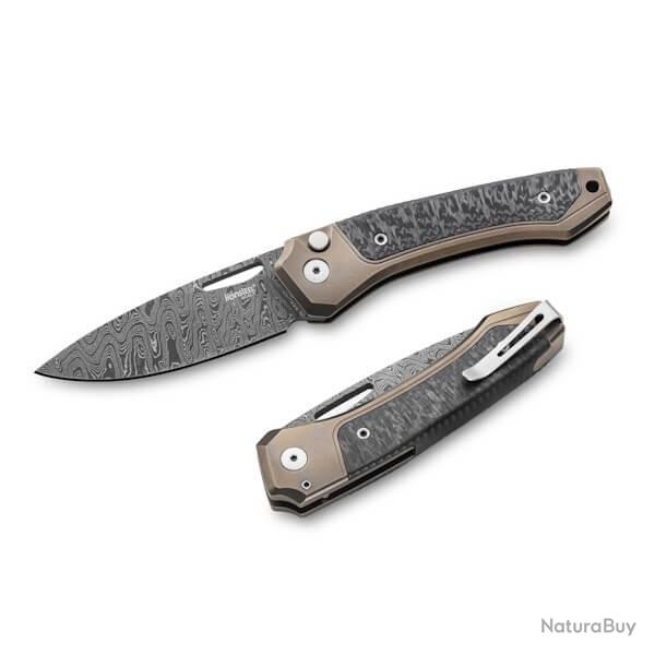 TW.DBR Couteau pliant Lionsteel "TWAIN" Titanium bronze/Fibre de carbone Damas