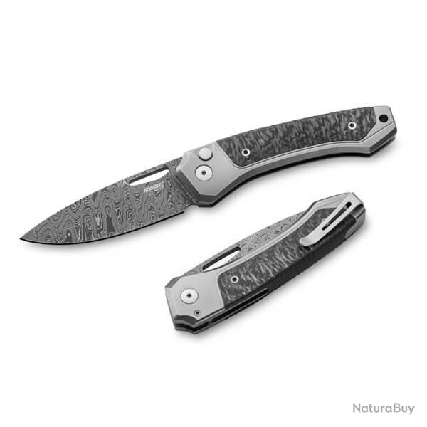 TW.DGY Couteau pliant Lionsteel "TWAIN" Titanium gris/Fibre de carbone Damas
