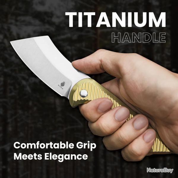 Couteau Pliant Kizer Dawn Gold Sheepsfoot Lame Acier CPM S35VN Manche Titane Frame Lock KI3673A1