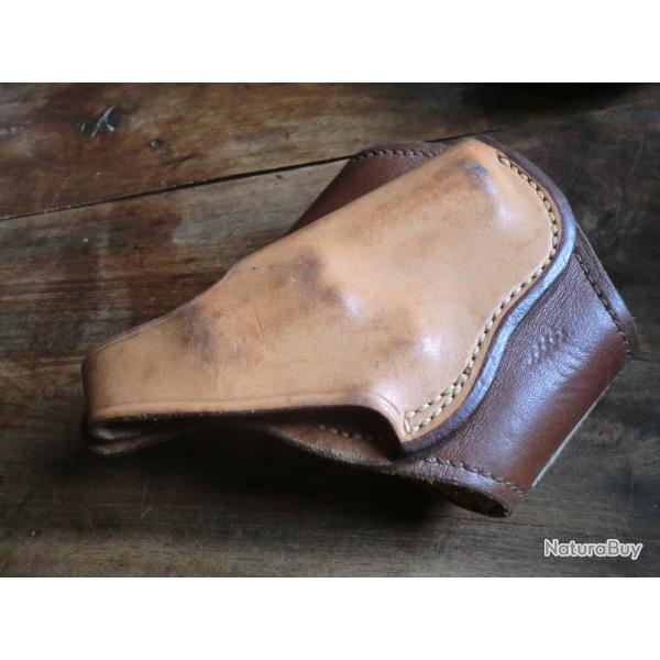 etui cuir holster de cheville  pour pistolet automatique 12 . 380 vintage