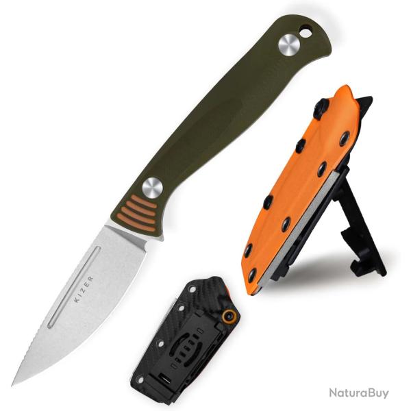 Couteau Kizer Evenki 1 Drop Point Lame Acier AEB-L Manche G10 Green Etui Kydex KI1097A1
