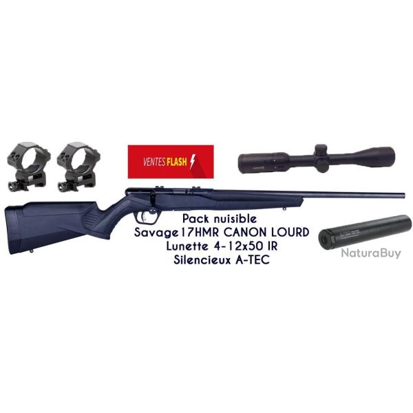 PACK NUISIBLE CARABINE SAVAGE B17 FV SYNTH�TIQUE 17 HMR 4-12x50 1/2X20 UNF