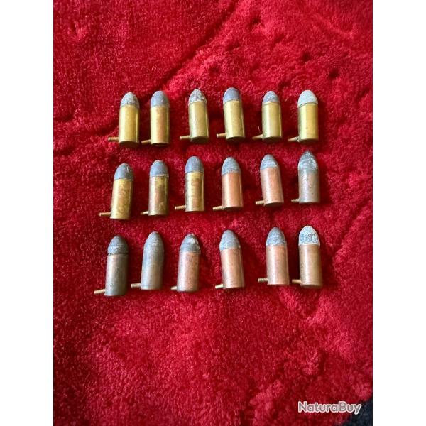 18 Cartouches calibre 7 mm � Broche, pour R�volver Lefaucheux