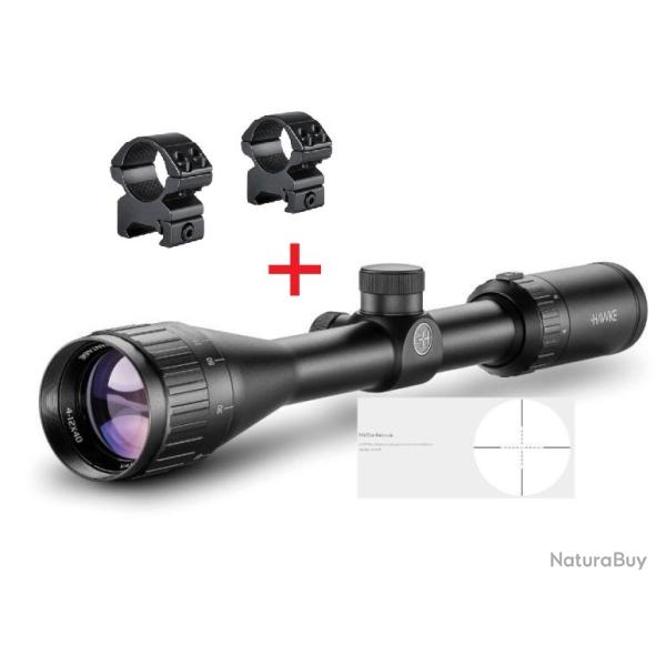 Lunette de Vis�e Hawke Vantage 4-12x40 AO Mil Dot + Hawke Match Mounts 1" Medium R�f�rence 22113
