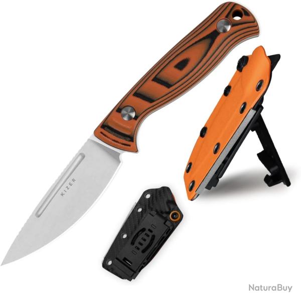 Couteau Kizer Evenki 2 Drop Point Lame Acier AEB-L Manche G10 Orange/Black Etui Kydex KI1098A1