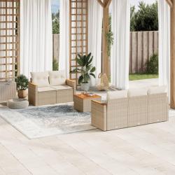 Salon de jardin avec coussins 6 pcs beige r&eacute;sine tress&eacute;e