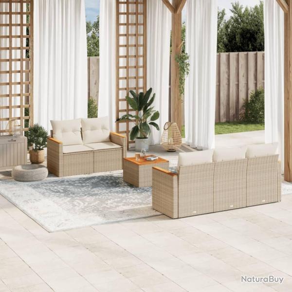 Salon de jardin avec coussins 6 pcs beige r�sine tress�e