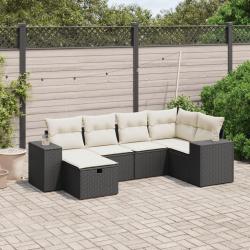 Salon de jardin 6 pcs avec coussins noir r&eacute;sine tress&eacute;e