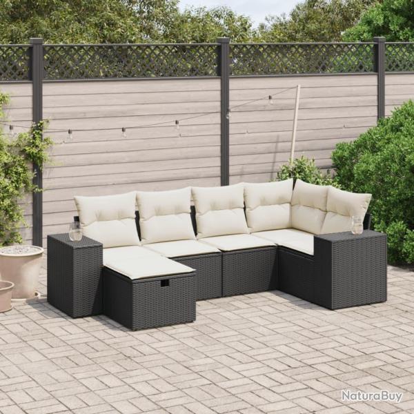 Salon de jardin 6 pcs avec coussins noir r�sine tress�e