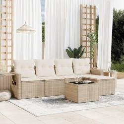 Salon de jardin avec coussins 6 pcs beige r&eacute;sine tress&eacute;e