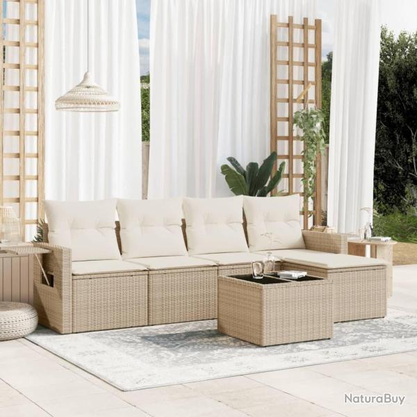 Salon de jardin avec coussins 6 pcs beige r�sine tress�e