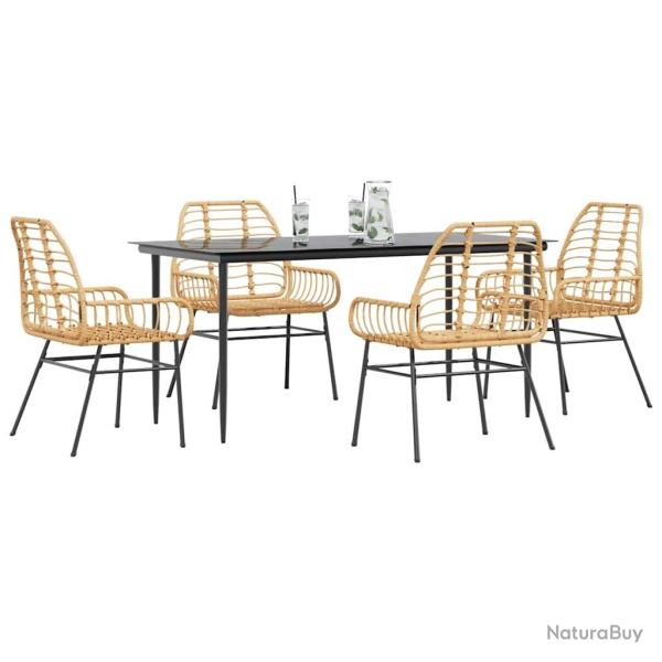 Ensemble  manger jardin 5pcs marron poly rotin verre