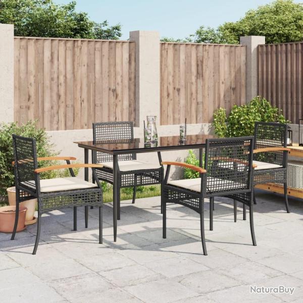 Ensemble � manger de jardin coussins 5pcs Noir R�sine tress�e