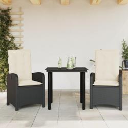 Ensemble &agrave; manger de jardin avec coussins 3 pcs Noir