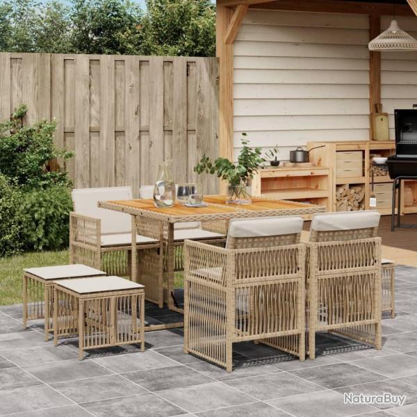 Ensemble � manger de jardin et coussins 9 pcs beige Poly rotin