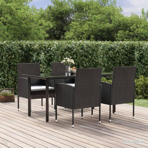 Ensemble � manger de jardin coussins 5pcs Noir R�sine tress�e