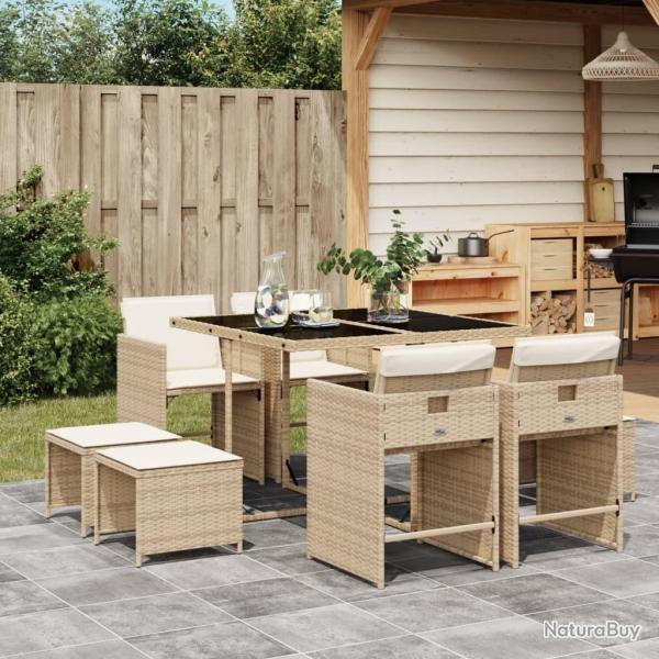 Ensemble � manger de jardin et coussins 9 pcs beige Poly rotin