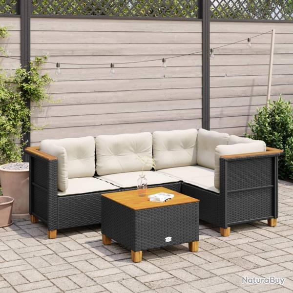 Salon de jardin 5 pcs avec coussins noir r�sine tress�e