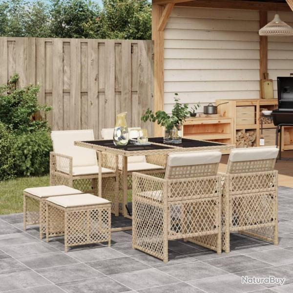 Ensemble � manger de jardin et coussins 9 pcs beige Poly rotin
