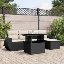 Salon de jardin 6 pcs avec coussins noir r&eacute;sine tress&eacute;e
