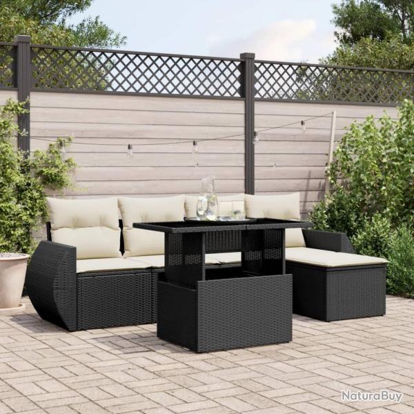 Salon de jardin 6 pcs avec coussins noir r�sine tress�e
