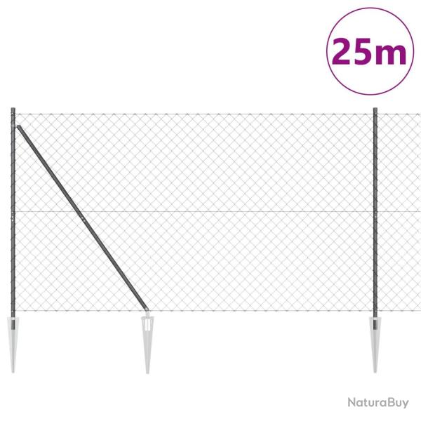 Clture en maillon avec 13 poteaux en pointe 1,6x25 m en acier galvanis