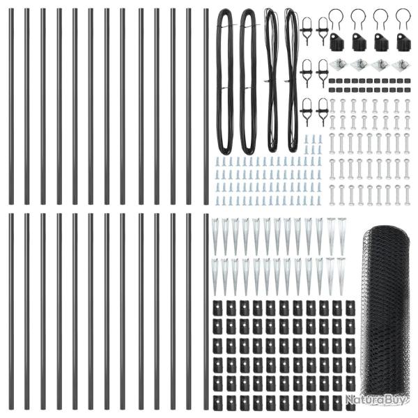 Clture HexagonaleGris 0.5x50 m Acier, Poteaux de cltureavec pointe 13 pcs 32 mm 80 cm Acier galva