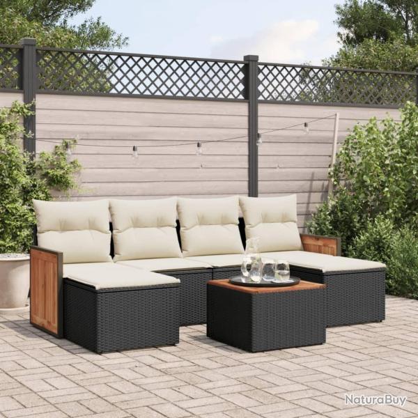 Salon de jardin 7 pcs avec coussins noir r�sine tress�e