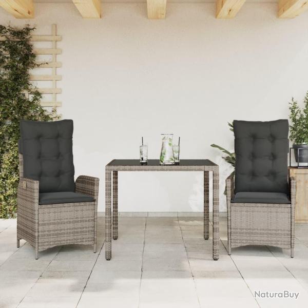 Ensemble � manger de jardin 3 pcs coussins gris r�sine tress�e