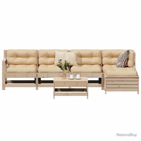 Salon de jardin 6 pcs bois de pin massif