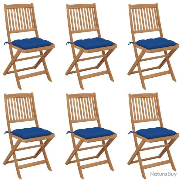 Chaises pliables de jardin lot de 6 avec coussins Bois d'acacia