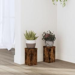Supports pour plantes 2 pcs ch&ecirc;ne fum&eacute; bois d'ing&eacute;nierie