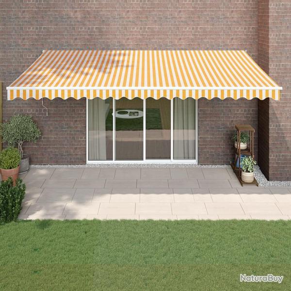 Auvent r�tractable jaune et blanc 5x3 m tissu et aluminium
