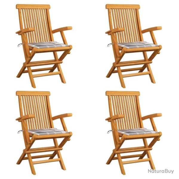 Chaises de jardin coussins  carreaux gris lot de 4 Teck massif