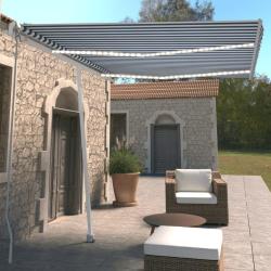 Auvent manuel r&eacute;tractable avec LED 350x250 cm Bleu et blanc