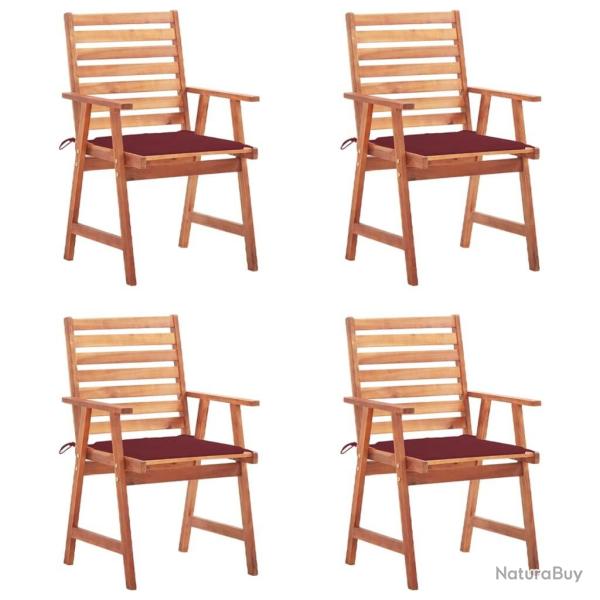 Chaises  manger d'extrieur lot de 4 et coussins Acacia massif