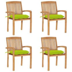 Chaises de jardin empilables avec coussins lot de 4 Teck solide