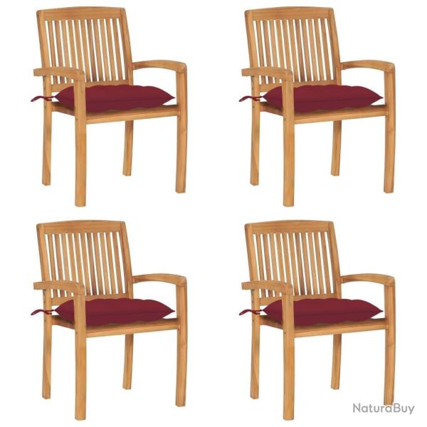 Chaises de jardin empilables avec coussins lot de 4 Teck solide